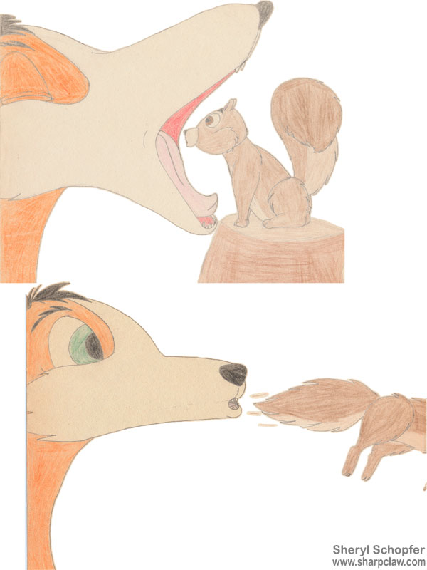 Miscellaneous Art: Yawning Fox And Curious Squirrel