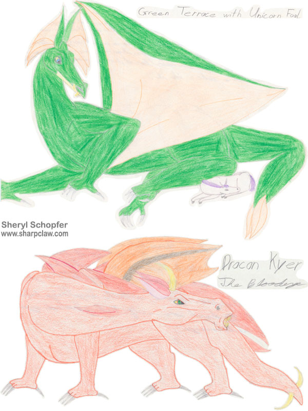 Miscellaneous Art: Green And Red Dragons