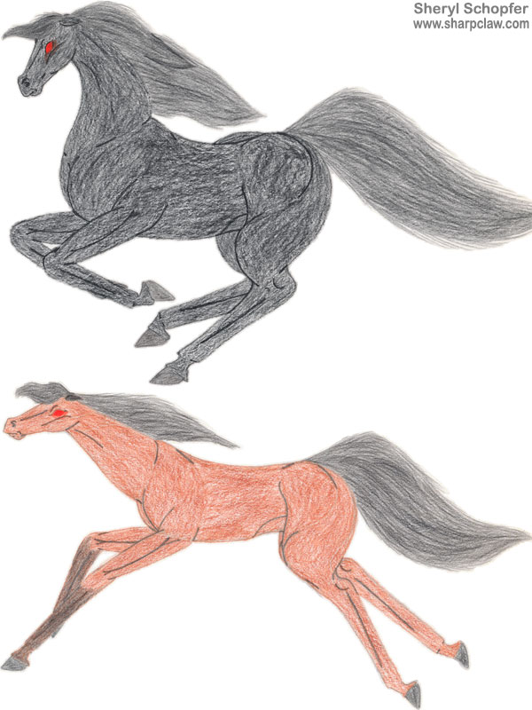 Miscellaneous Art: Black Horse And Bay Horse