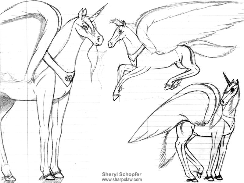Miscellaneous Art: Winged Unicorn Sketches