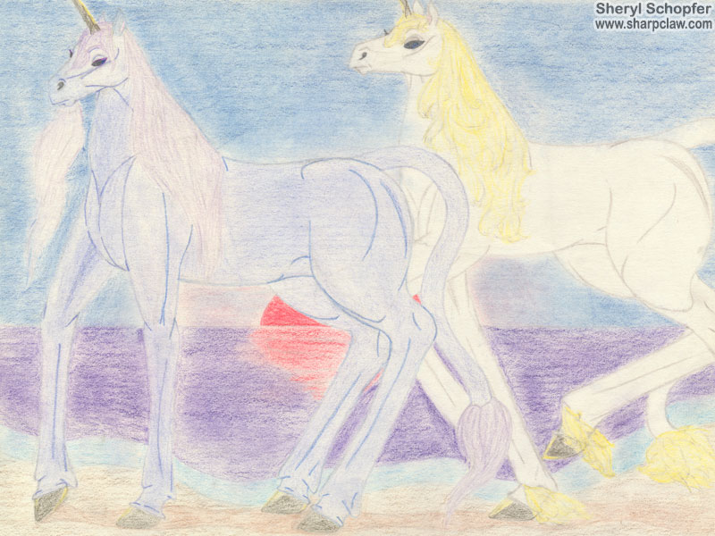 Miscellaneous Art: Unicorns at Sunset