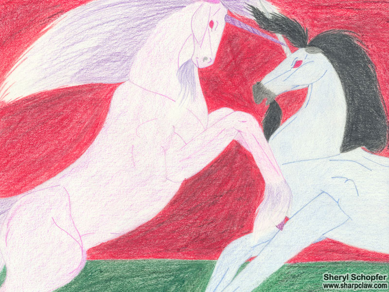 Miscellaneous Art: Two Unicorns Fight