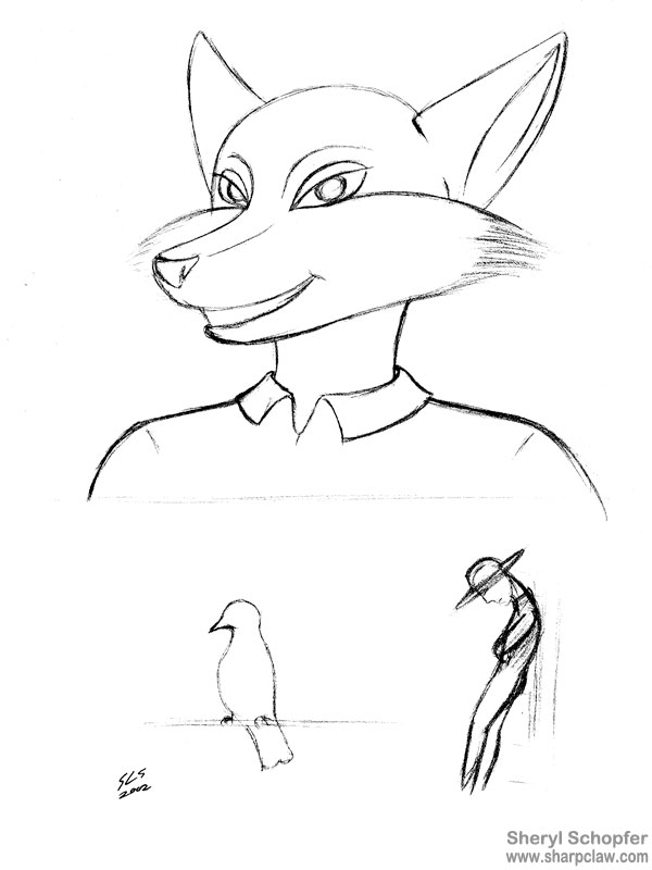 Miscellaneous Art: Fox, Bird, And Man
