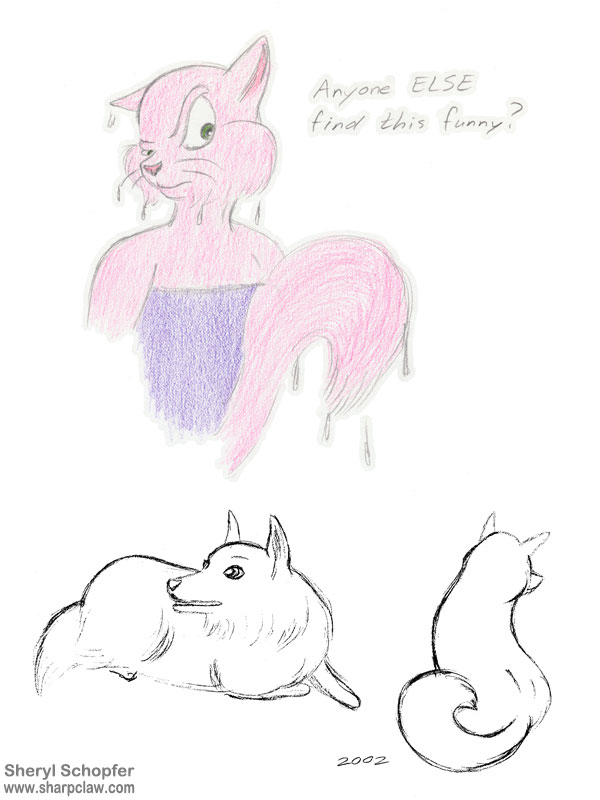 Miscellaneous Art: Pink Cat And Fluffy Dogs