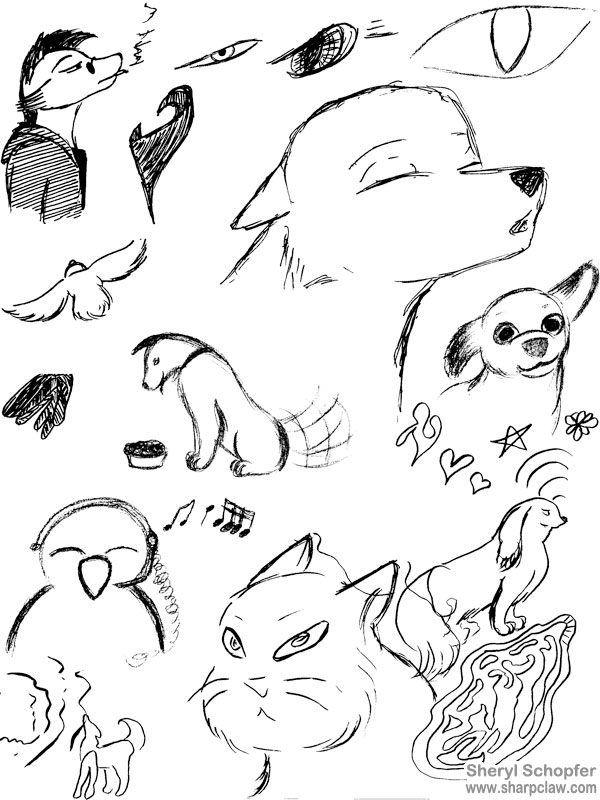 Miscellaneous Art: Bird, Cat, And Dog Doodles