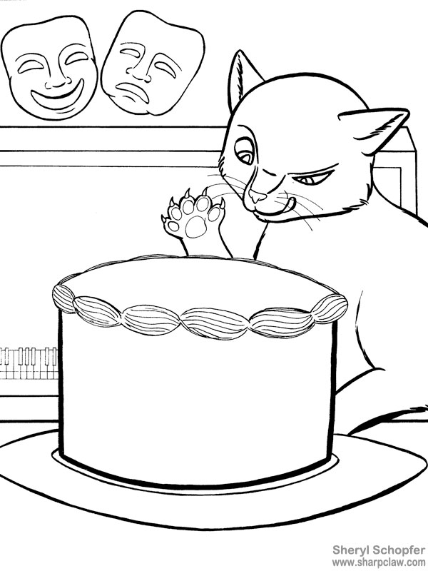 Miscellaneous Art: Cat And Cake Lineart