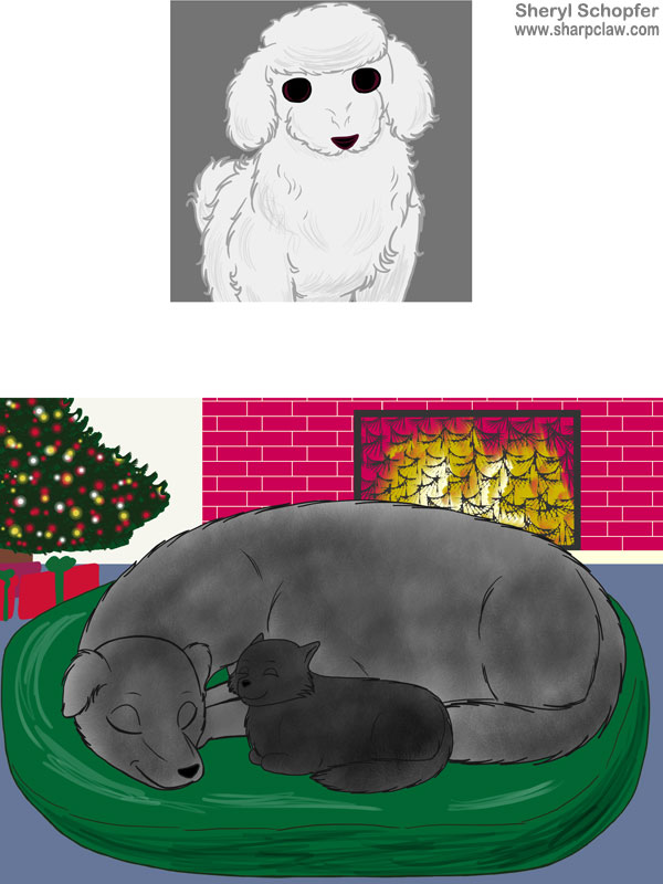 Miscellaneous Art: Cuddling Cat And Dog