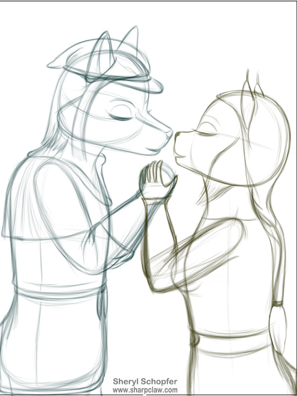 Sharpclaw Art: Trenchant And Zeal Kiss Sketch WIP