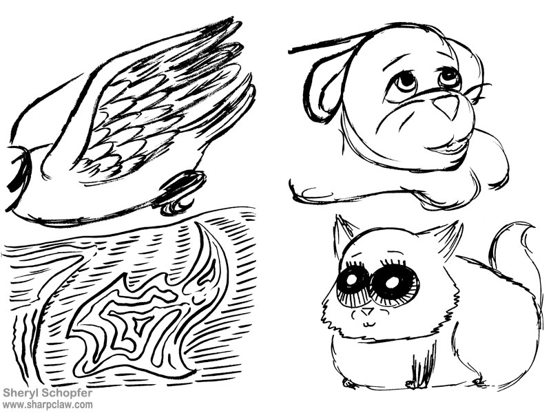 Miscellaneous Art: Bird And Cat Doodles