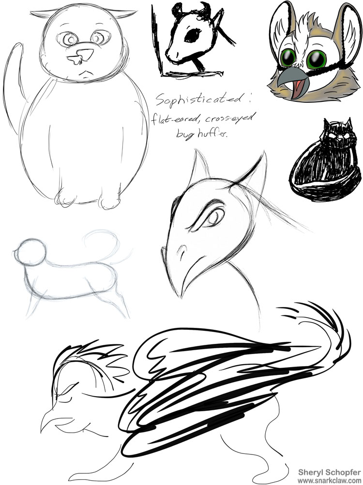 Miscellaneous Art: Cat, Cow, And Griffin Doodles