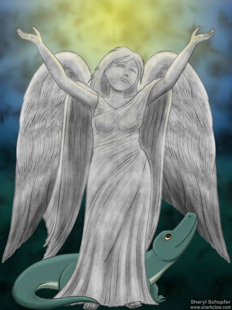 Miscellaneous Art: Angel Statue And Alligator